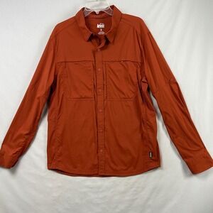 REI Co-op Sahara Button Up Shirt Men Medium Orange Long Sleeve Hiking Ventilated